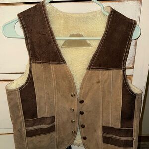 Brown and Tan Suede Vest with Shearling Lining